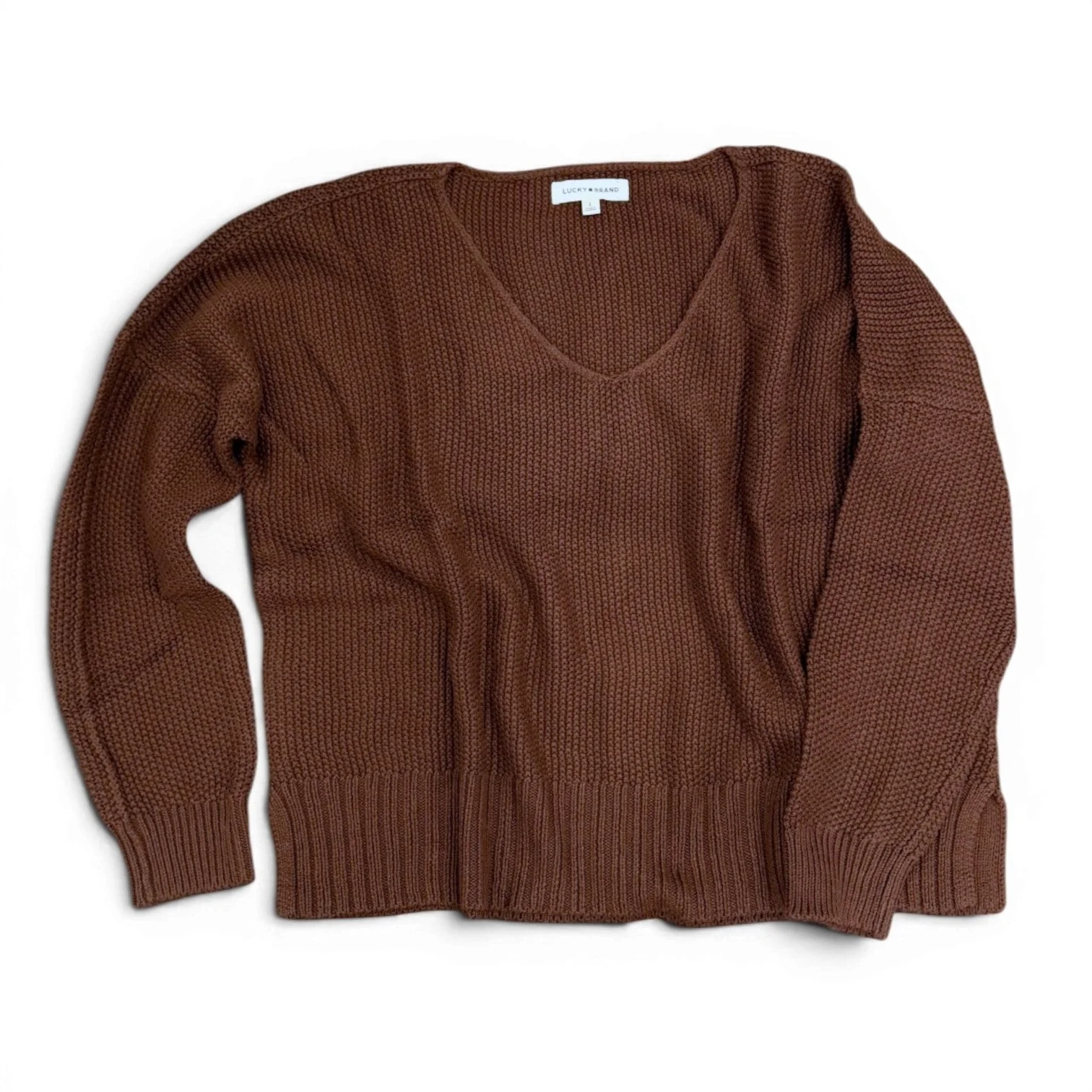 [7wp5056-249] Womens Lucky Brand Spring Weight V Neck Pullover - Chicory Coffee - Image 3