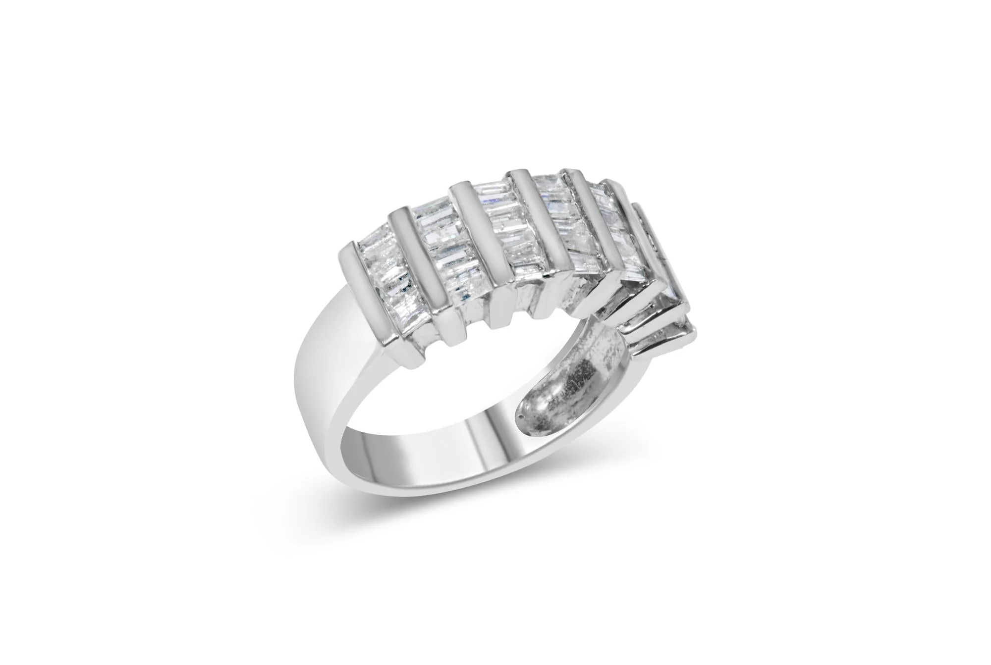 .925 Sterling Silver 1.0 Cttw Baguette Cut Diamond Vertical Channel Fluted Multi-Row Unisex Fashion Wedding Ring (H-I Color, I1-I2 Clarity)