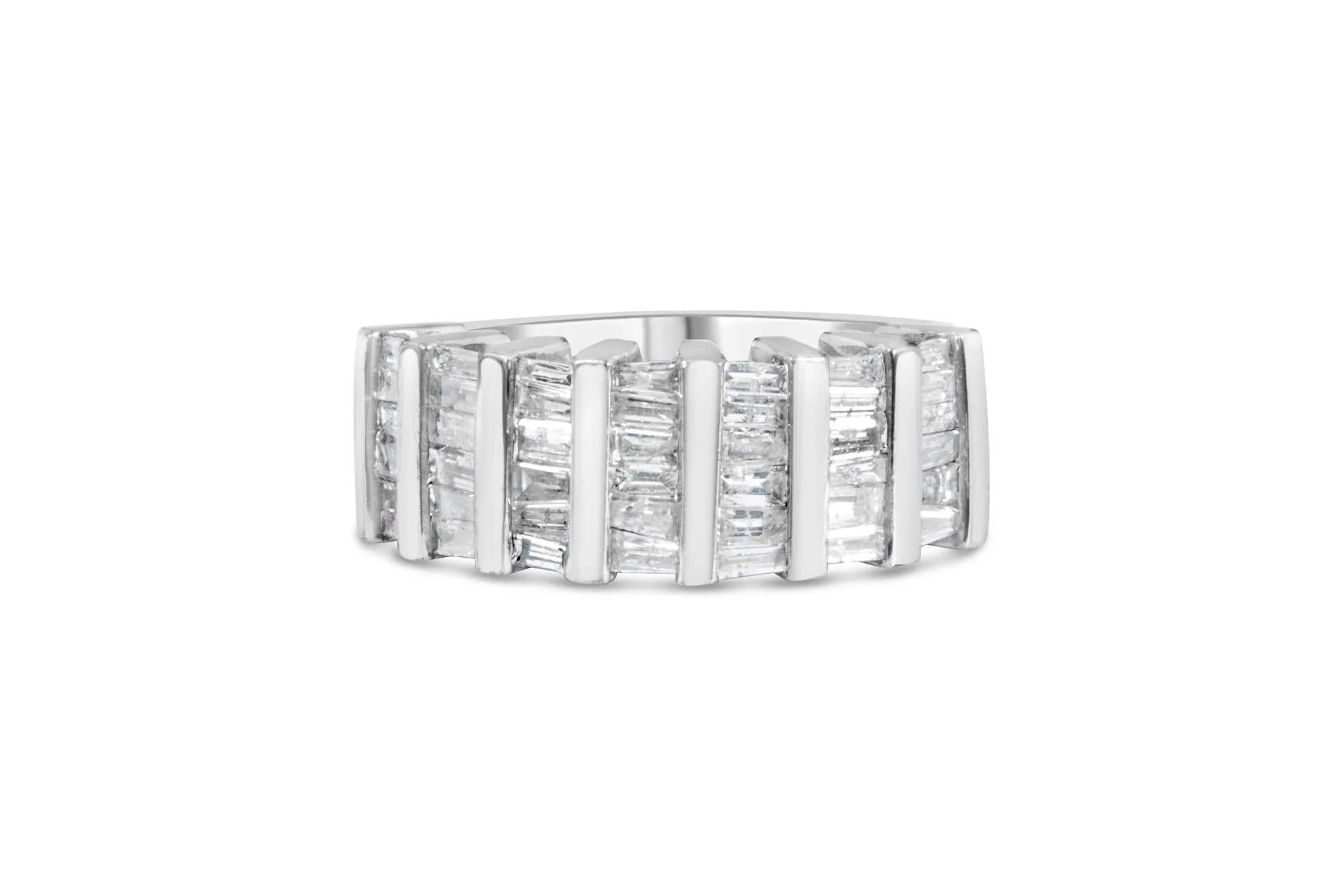 .925 Sterling Silver 1.0 Cttw Baguette Cut Diamond Vertical Channel Fluted Multi-Row Unisex Fashion Wedding Ring (H-I Color, I1-I2 Clarity) - Image 2
