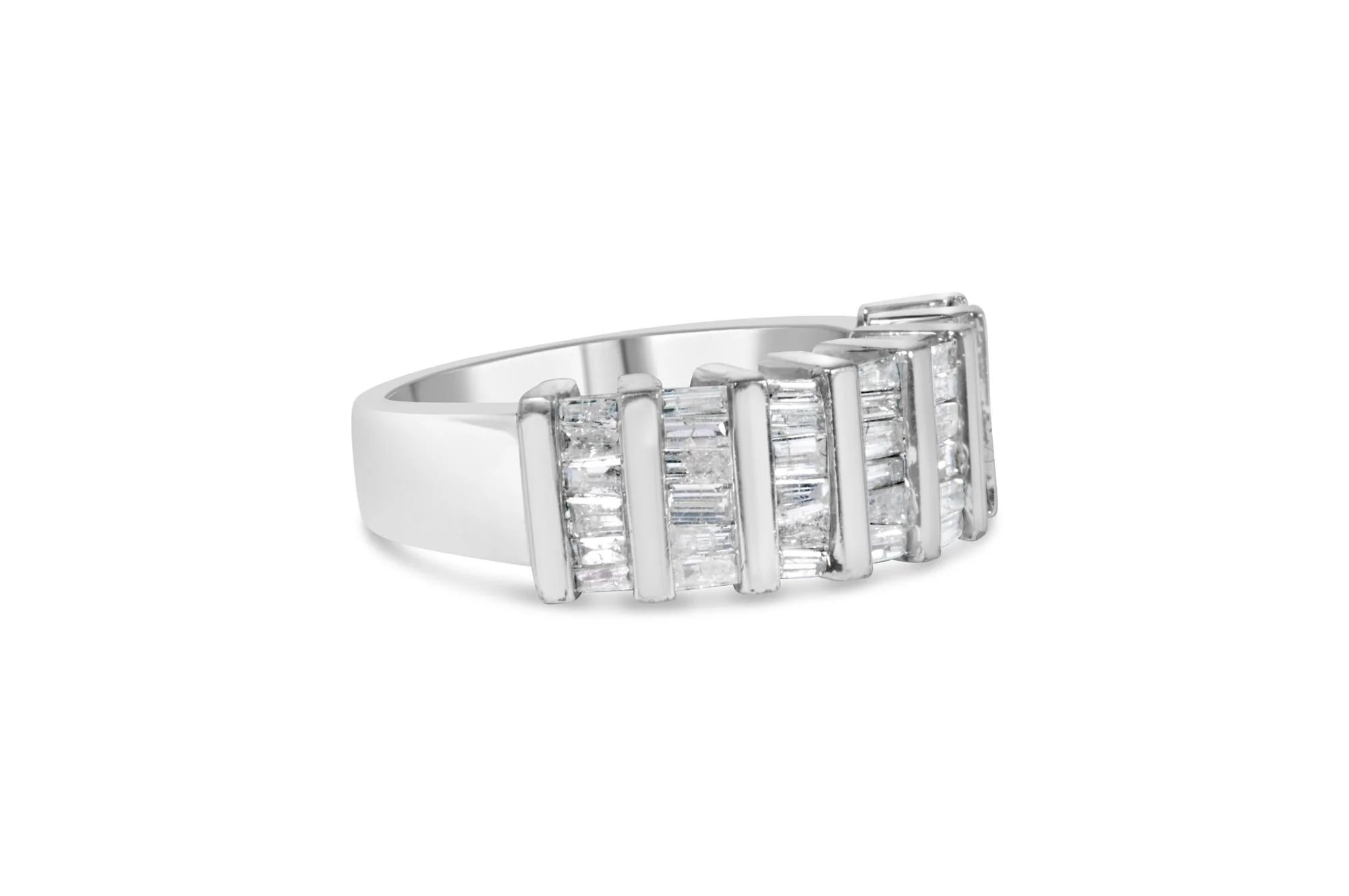 .925 Sterling Silver 1.0 Cttw Baguette Cut Diamond Vertical Channel Fluted Multi-Row Unisex Fashion Wedding Ring (H-I Color, I1-I2 Clarity) - Image 4