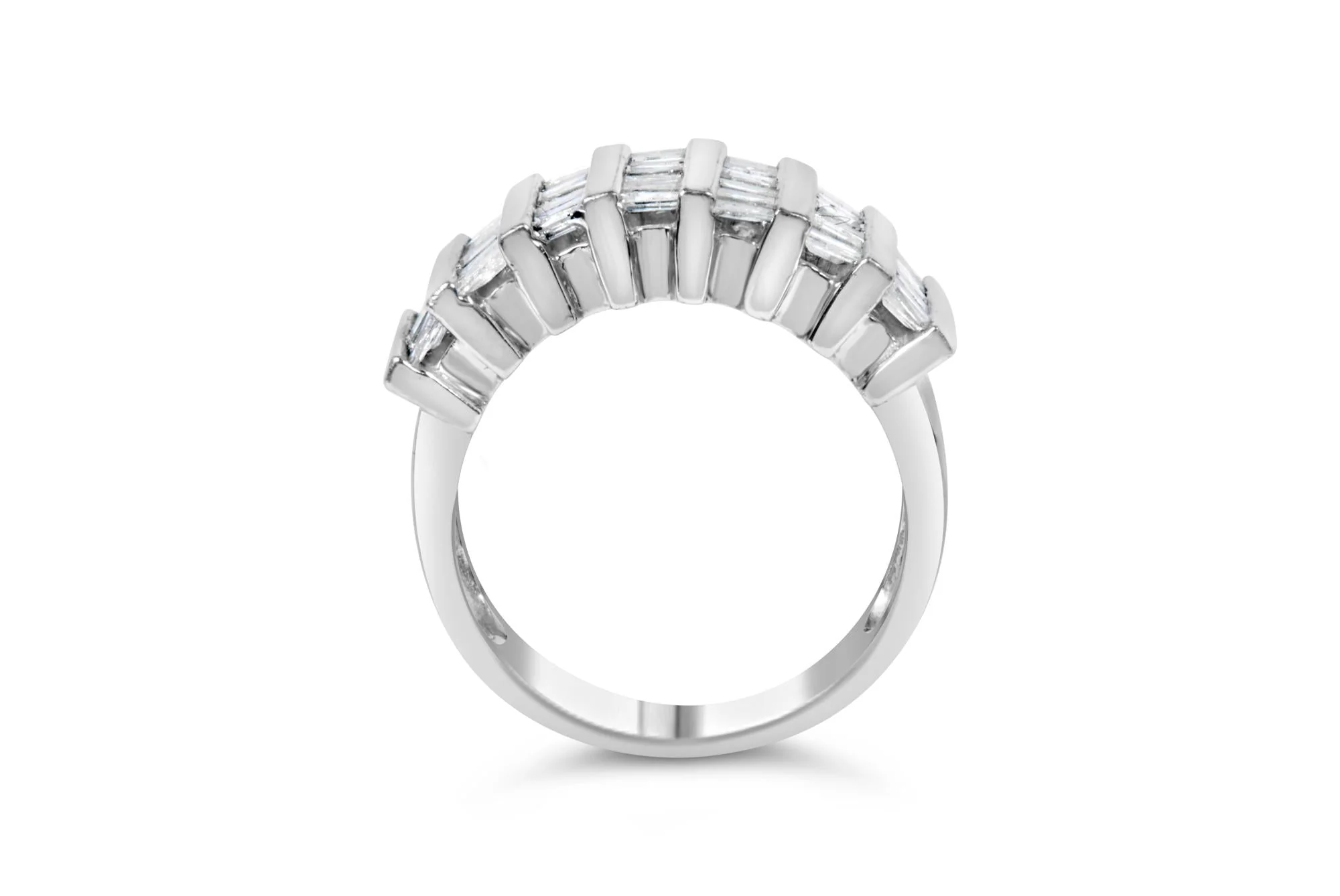 .925 Sterling Silver 1.0 Cttw Baguette Cut Diamond Vertical Channel Fluted Multi-Row Unisex Fashion Wedding Ring (H-I Color, I1-I2 Clarity) - Image 6