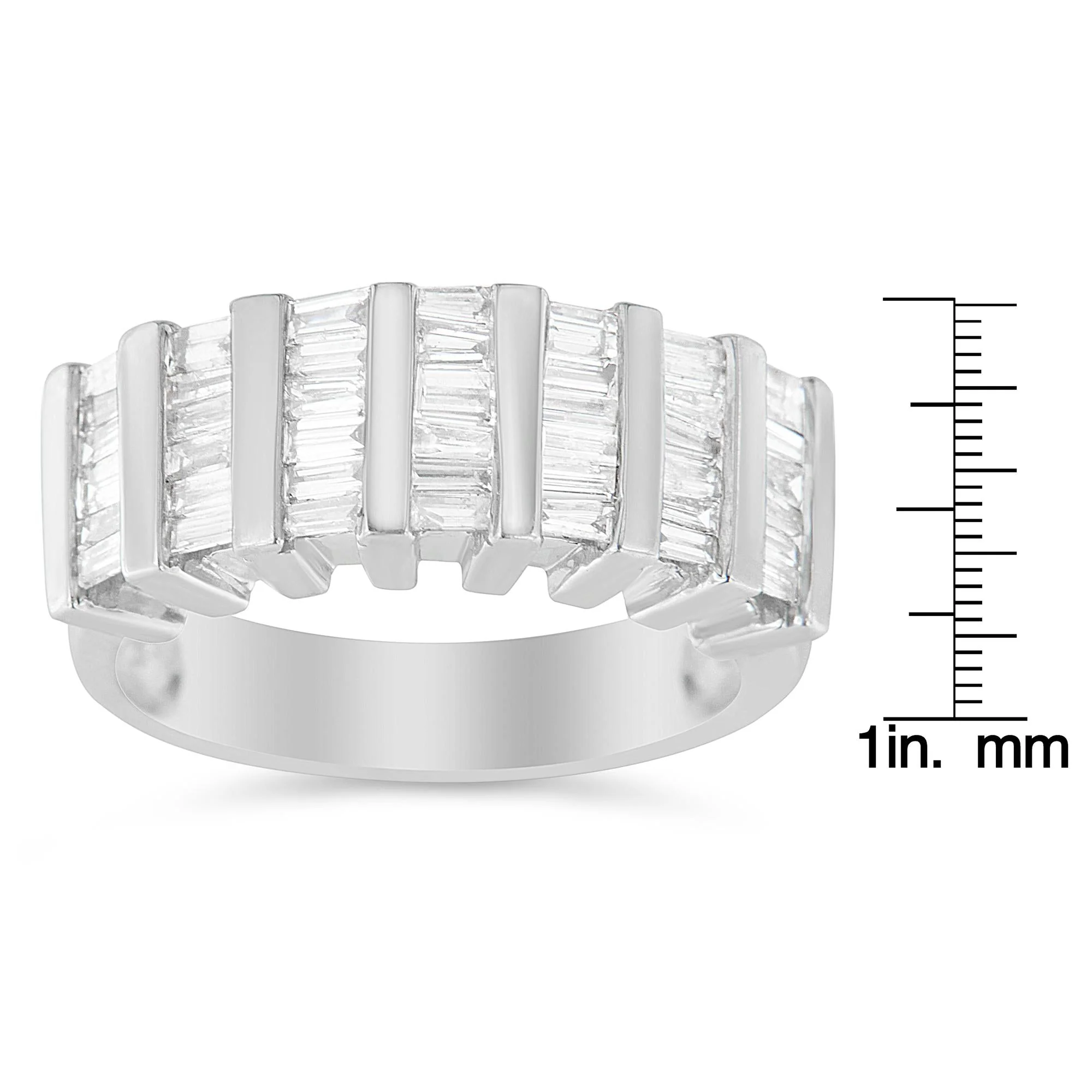 .925 Sterling Silver 1.0 Cttw Baguette Cut Diamond Vertical Channel Fluted Multi-Row Unisex Fashion Wedding Ring (H-I Color, I1-I2 Clarity) - Image 7