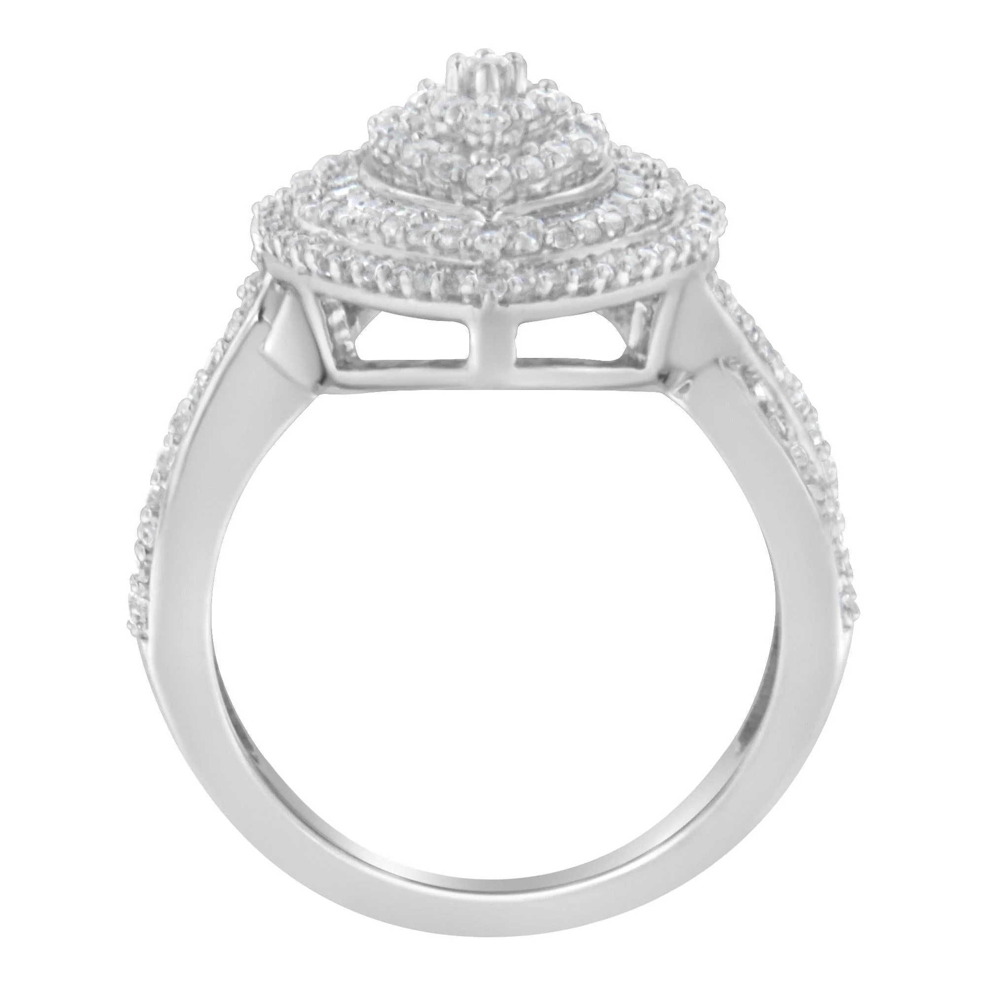 .925 Sterling Silver 1.0 Cttw Round & Baguette-Cut Diamond Marquise-Shaped Cluster Triple Stepped Halo Cocktail Fashion Ring (I-J Color, I2-I3 Clarity) - Image 4