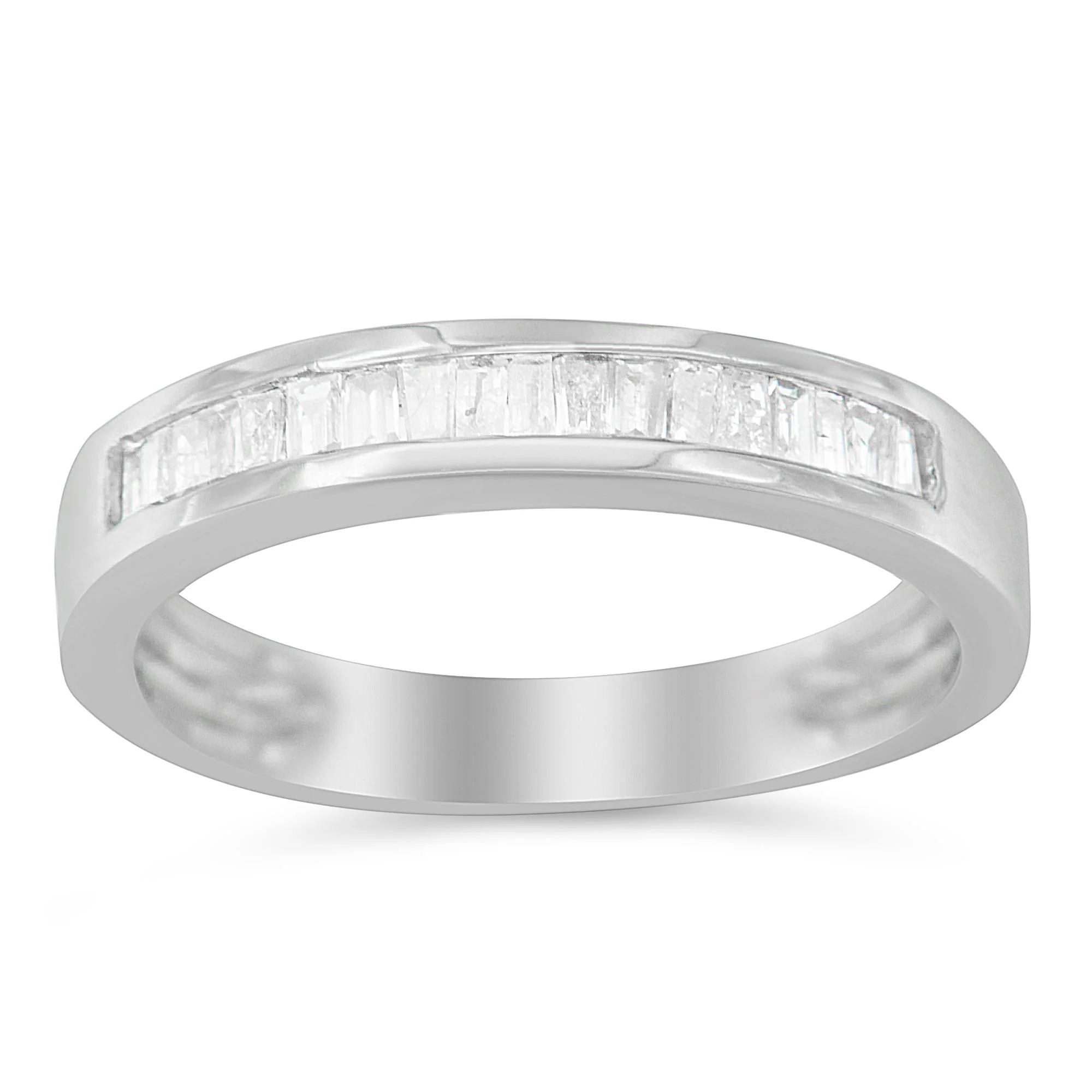 .925 Sterling Silver 1/3 Cttw Baguette Cut Diamond Channel Set Stackable Wedding Ring - Image 4