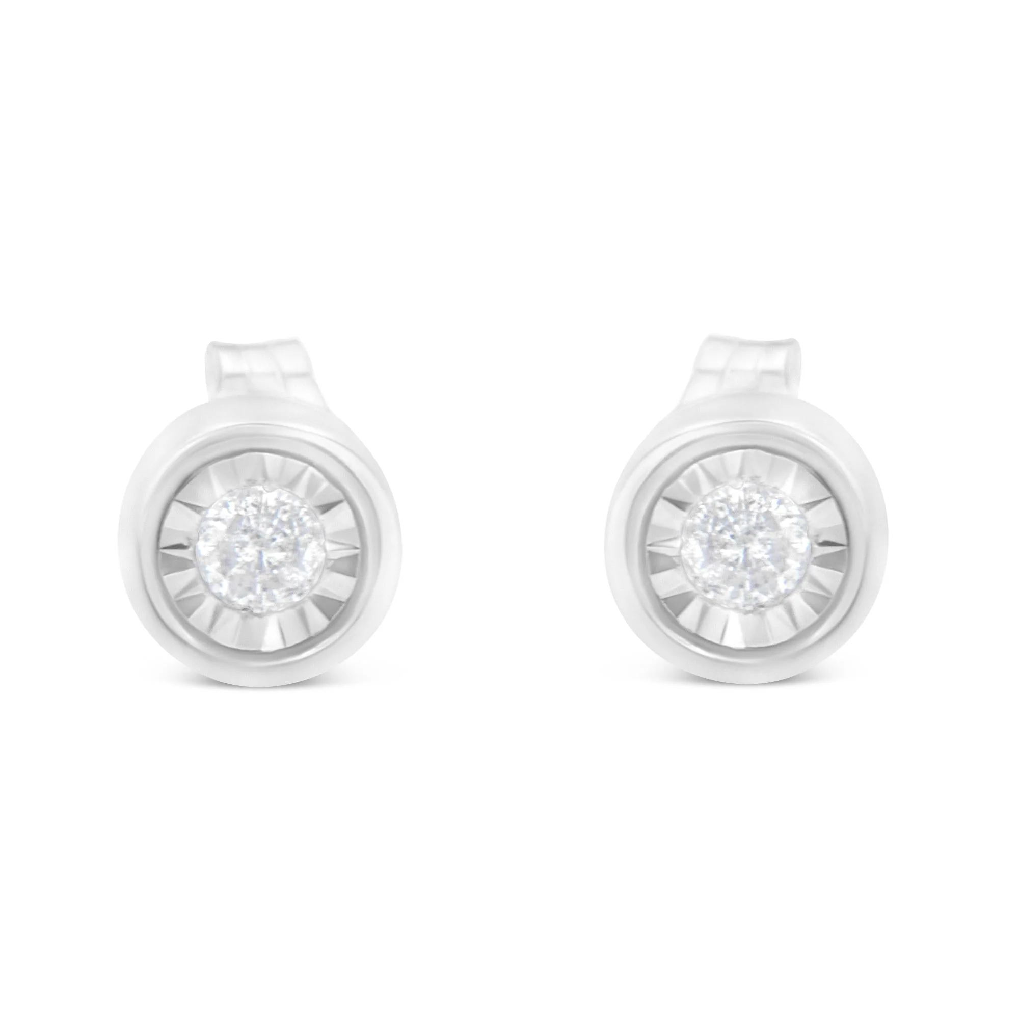 .925 Sterling Silver 1/5 Cttw Round Brilliant-Cut Near Colorless Diamond Miracle-Set Bezel Barrel Style Stud Earrings (I-J Color, I2-I3 Clarity) - Image 4