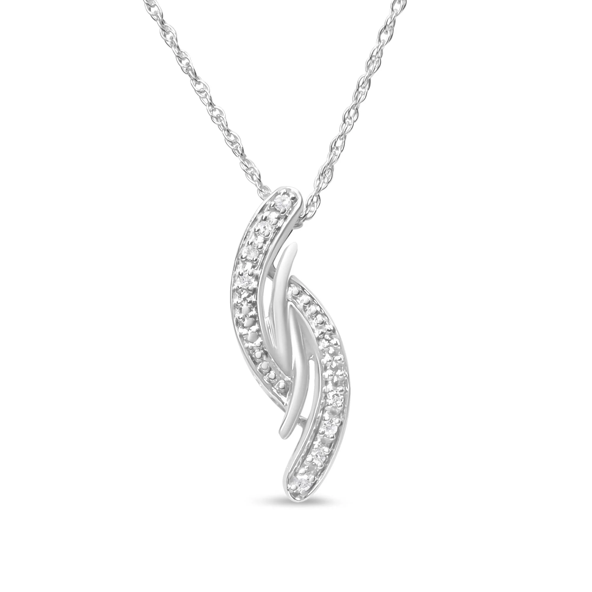 .925 Sterling Silver Diamond Accent Bypass Curve 18" Pendant Necklace (I-J Color, I3 Clarity) - Image 2