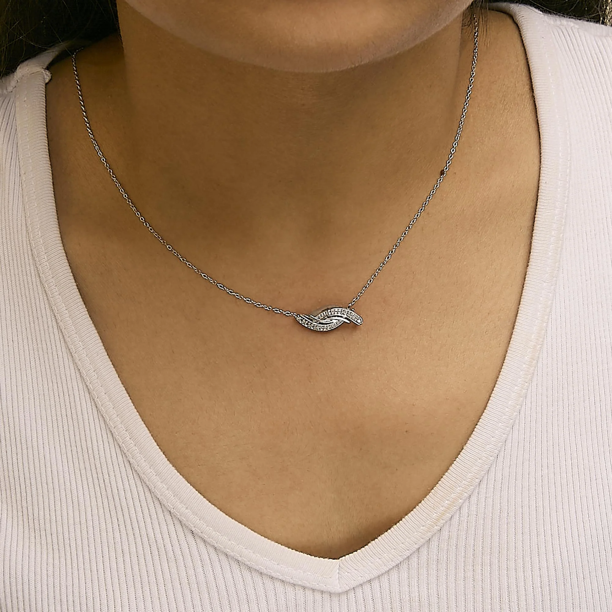 .925 Sterling Silver Diamond Accent Bypass Curve 18" Pendant Necklace (I-J Color, I3 Clarity) - Image 3