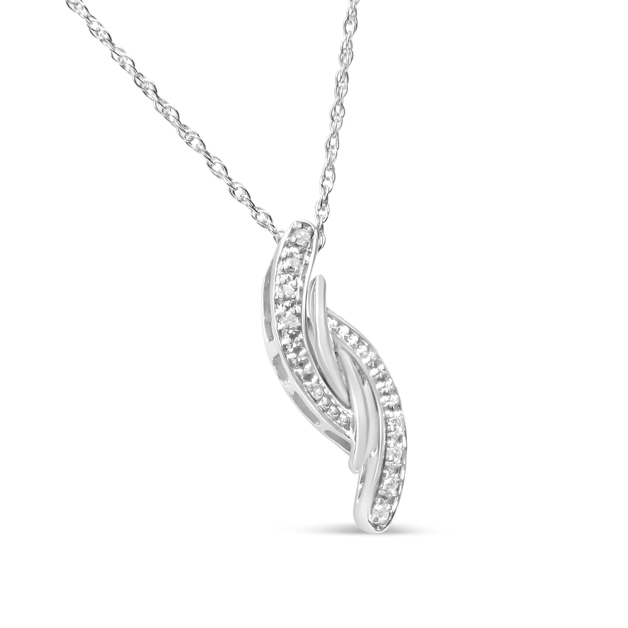 .925 Sterling Silver Diamond Accent Bypass Curve 18" Pendant Necklace (I-J Color, I3 Clarity) - Image 4