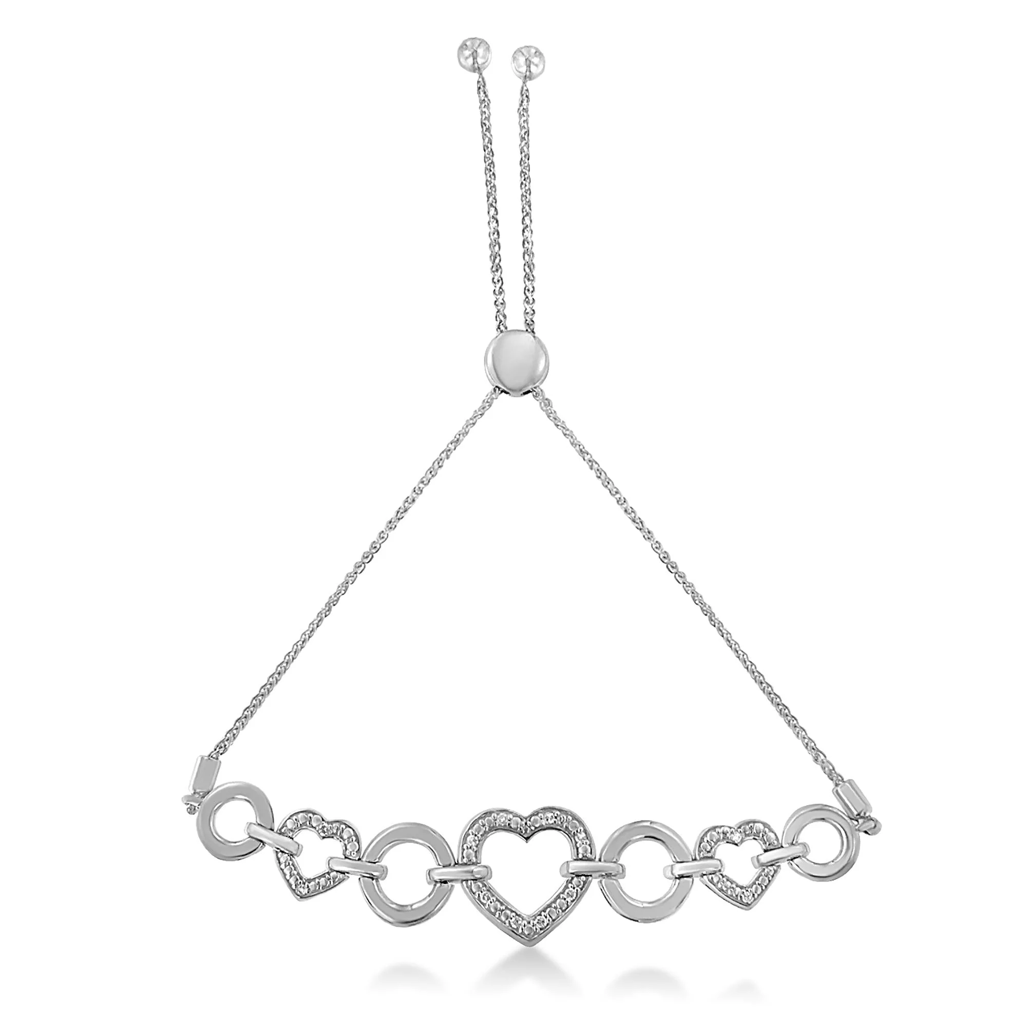 .925 Sterling Silver Diamond Accent Interlinking Triple Heart 4”-10” Adjustable Bolo Tennis Bracelet Bolo Bracelet (H-I Color, I2-I3 Clarity) - Image 4