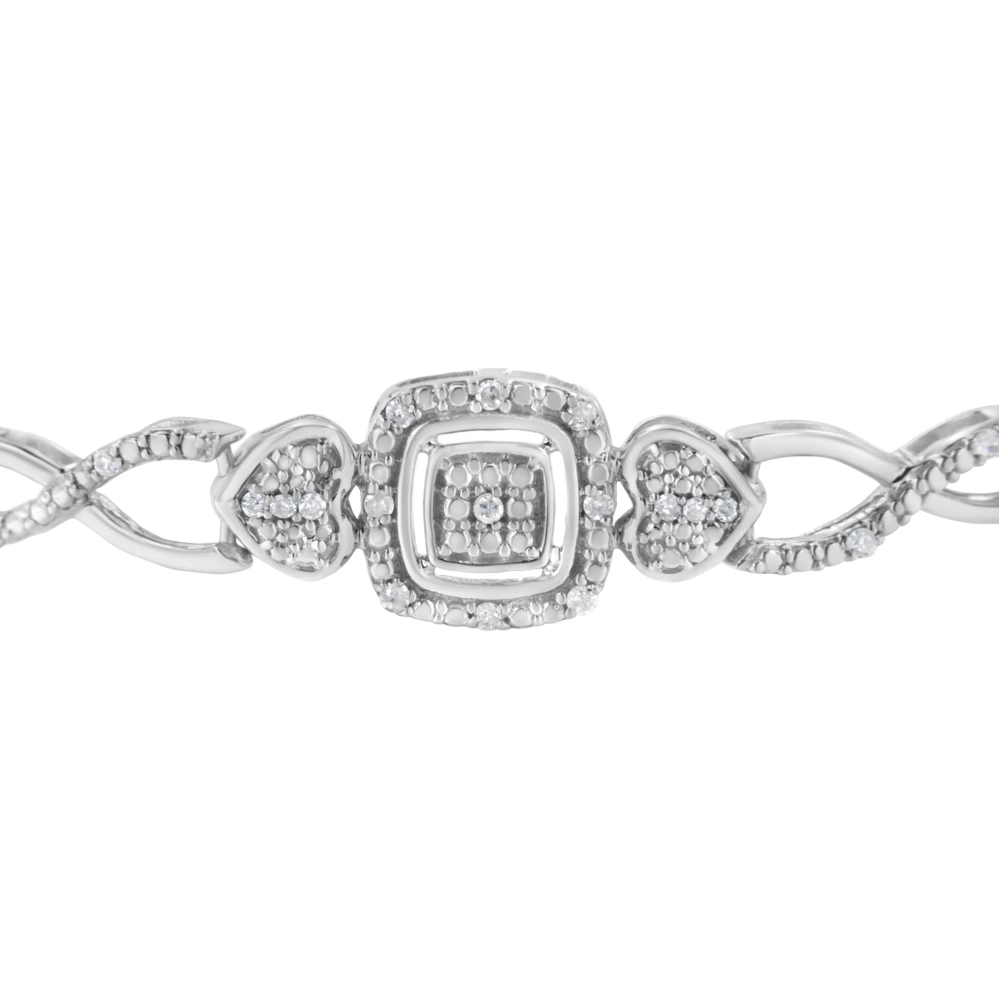 .925 Sterling Silver Diamond Cushion Frame Heart-Sides Twist 4”-10” Adjustable Bolo Tennis Bolo Bracelet (I-J Color, I3 Clarity) - Image 5