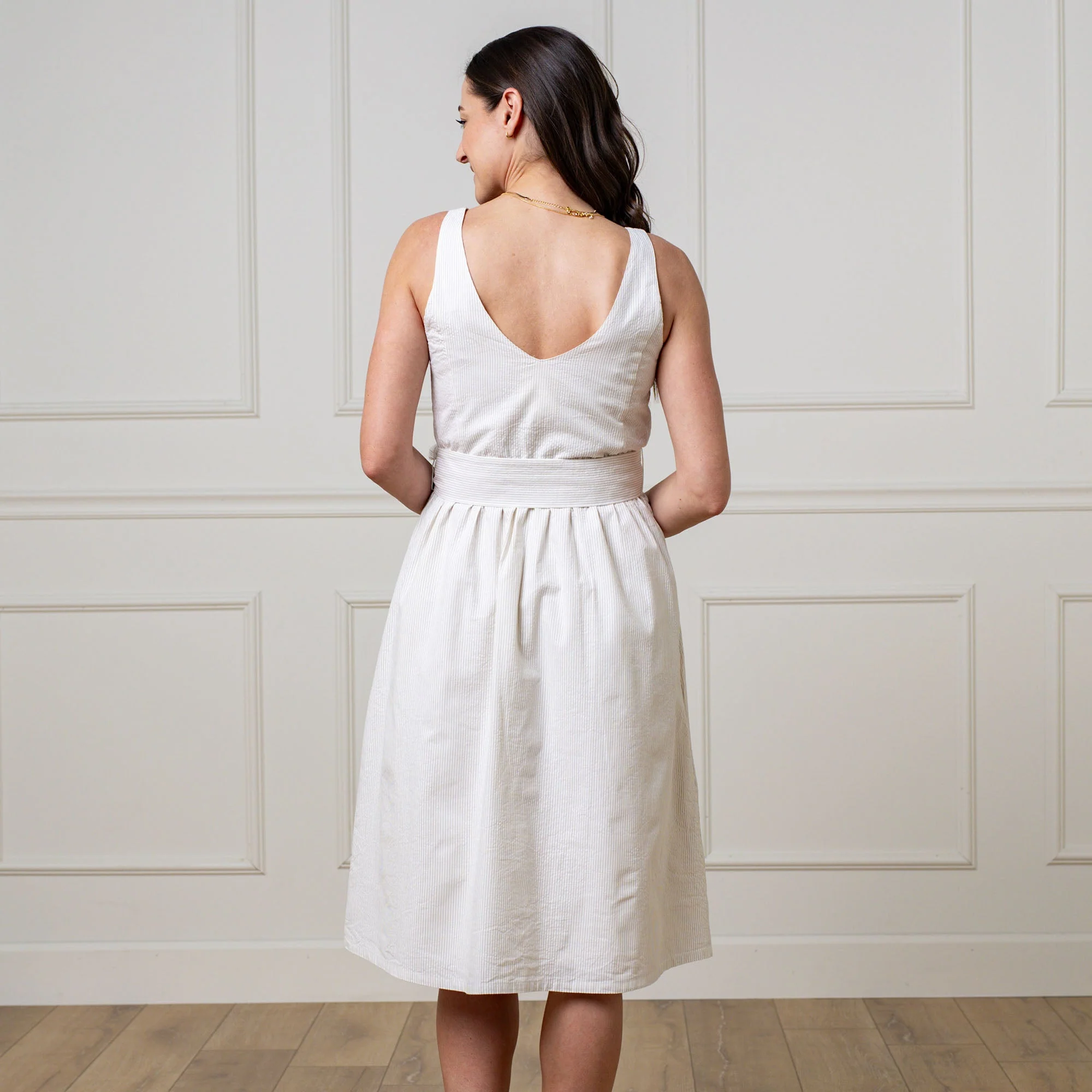 A-Line Organic Dress with Sash Taupe - Image 3