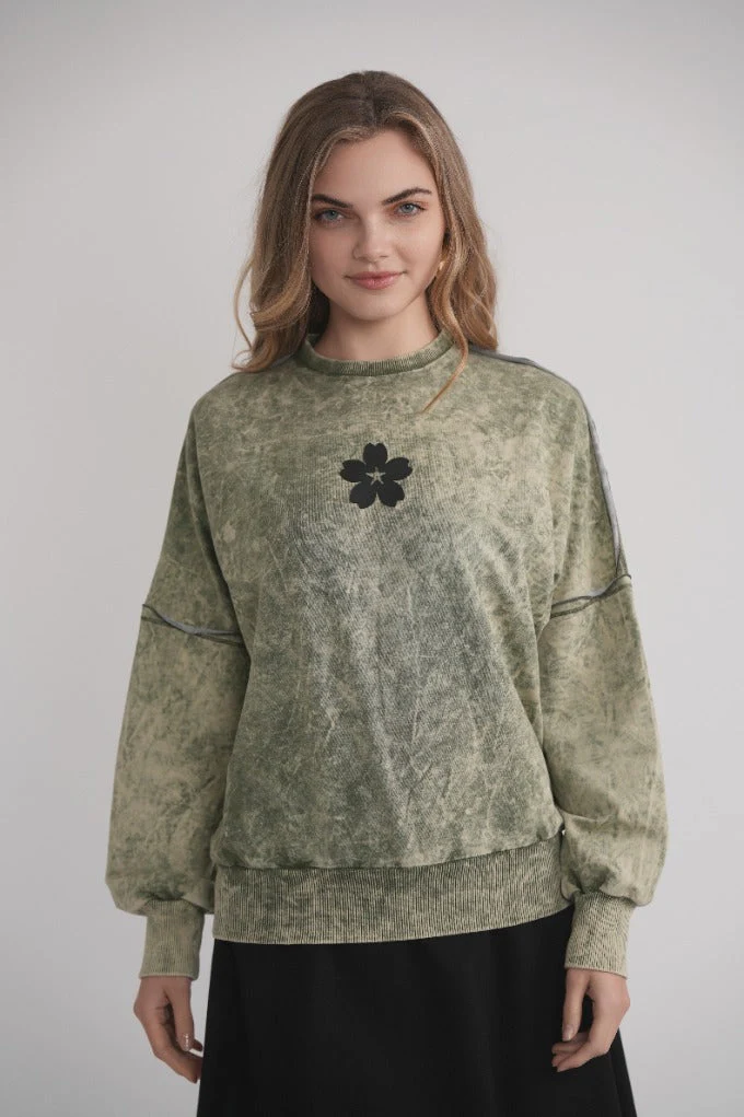 Acid Wash Dolman Sweatshirt - Green - Image 4