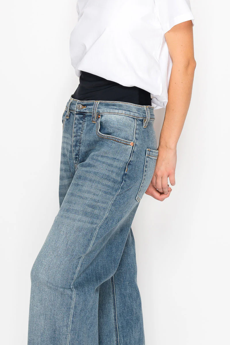 Adjustable Hem Knit Band Wide Leg Jeans - Image 3