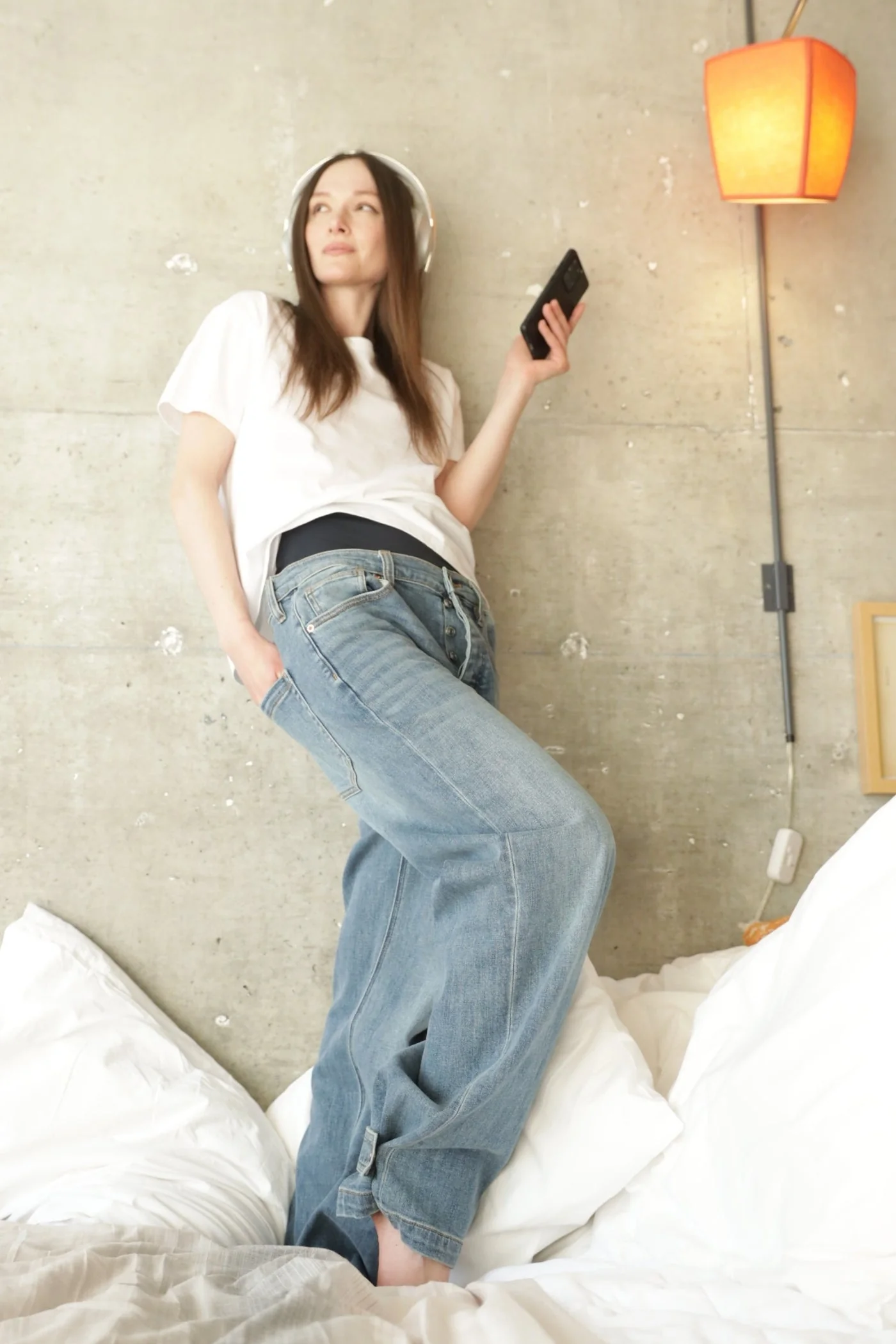 Adjustable Hem Knit Band Wide Leg Jeans - Image 9