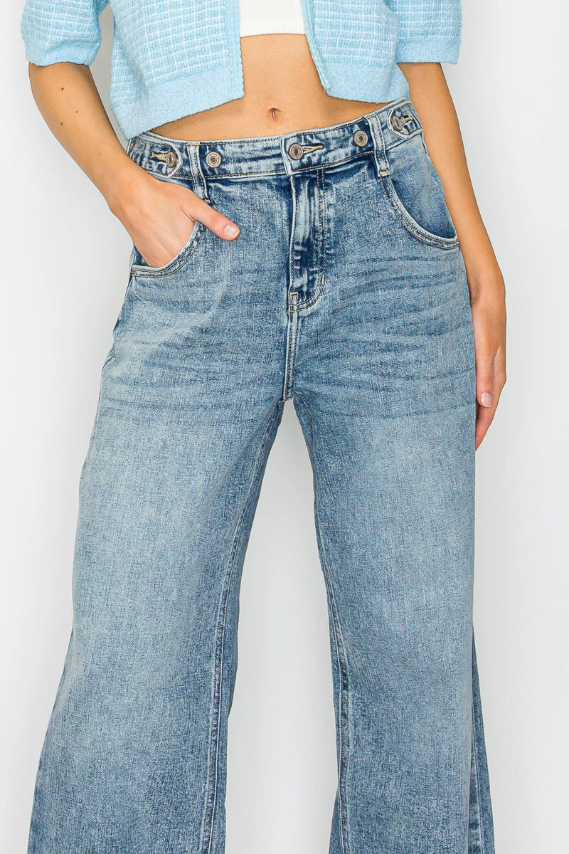 Adjustable Waistband High Rise Baggy Wide Jeans - Image 13
