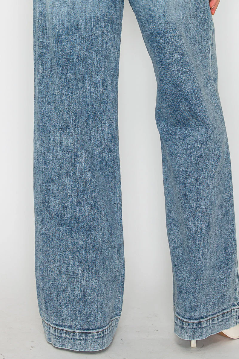 Adjustable Waistband High Rise Baggy Wide Jeans - Image 16