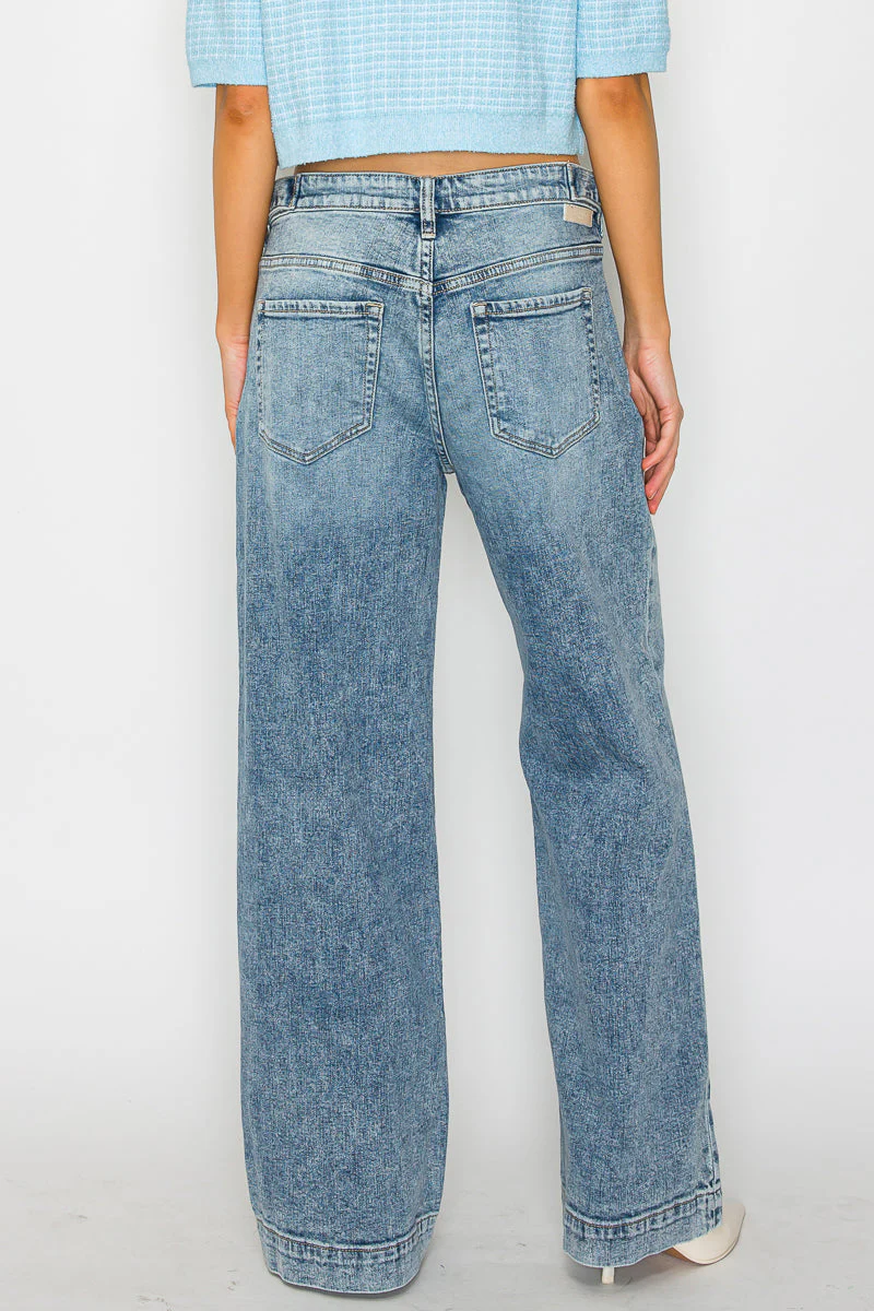 Adjustable Waistband High Rise Baggy Wide Jeans - Image 9