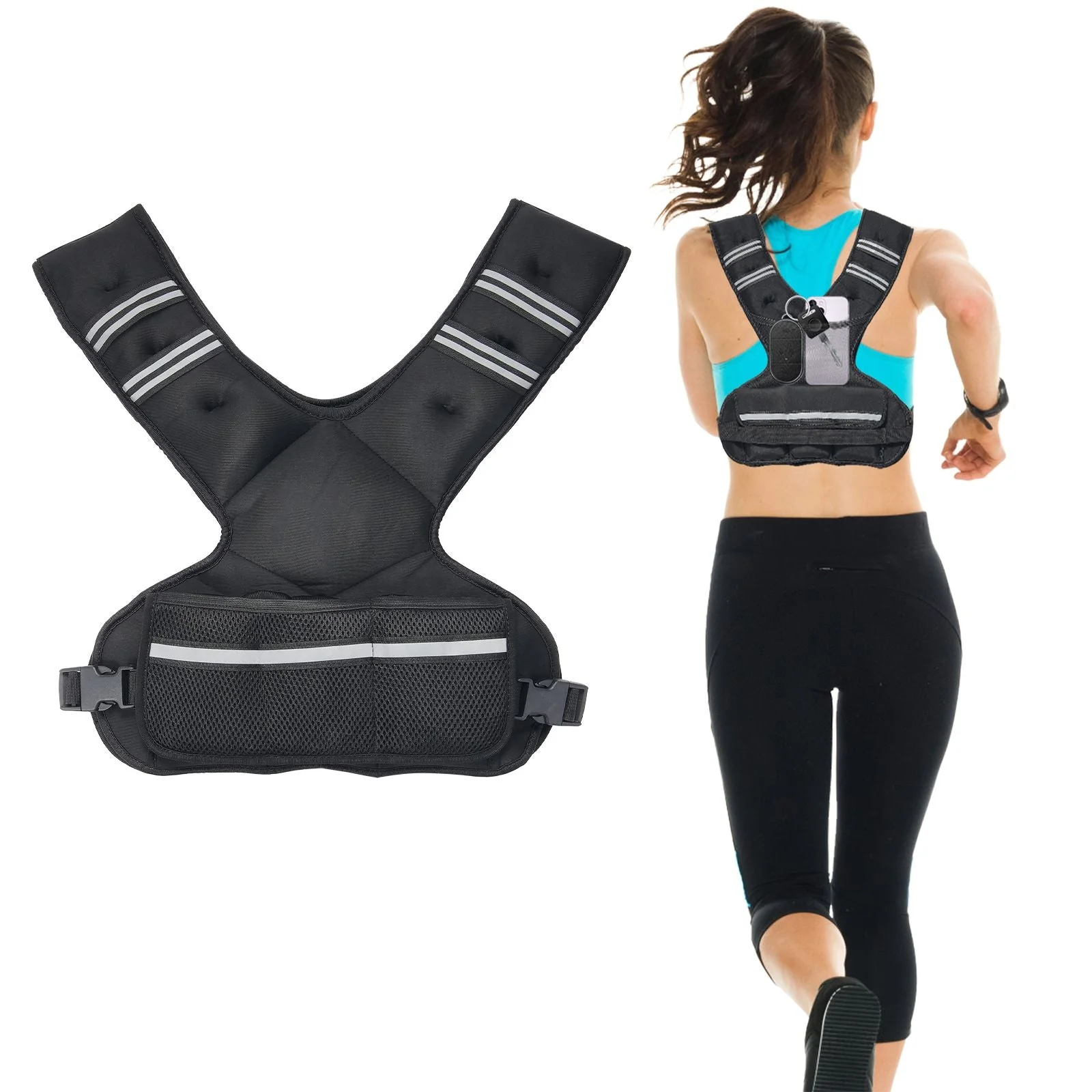 Adjustable Weighted Vest, 20-32lb Weight Vest with 6 Ironsand Weights and Reflective Stripe, Body Weight Vest Exercise Set for Men Women, Workout Equipment for Strength Training Running Jogging - Image 6