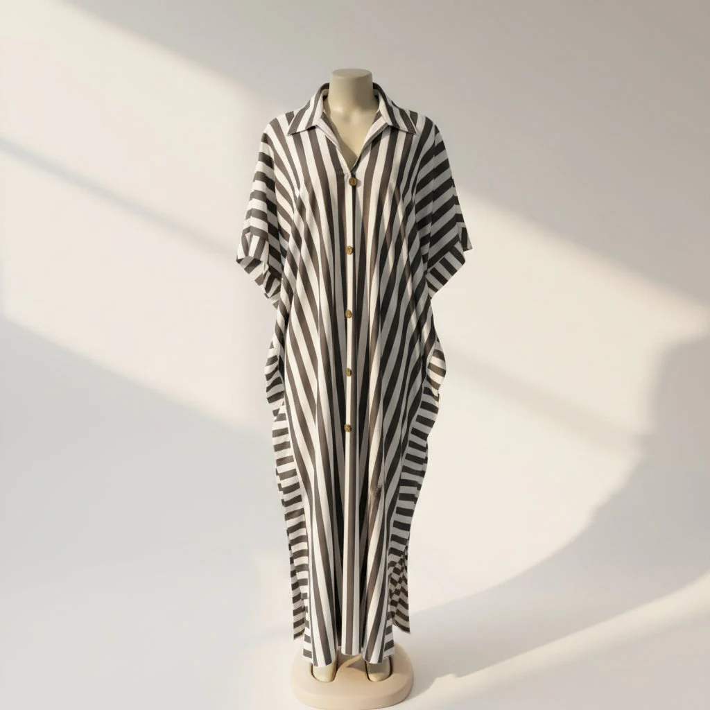 African-Inspired Striped Loose Long Dress | One Size 5 Colors - Image 10