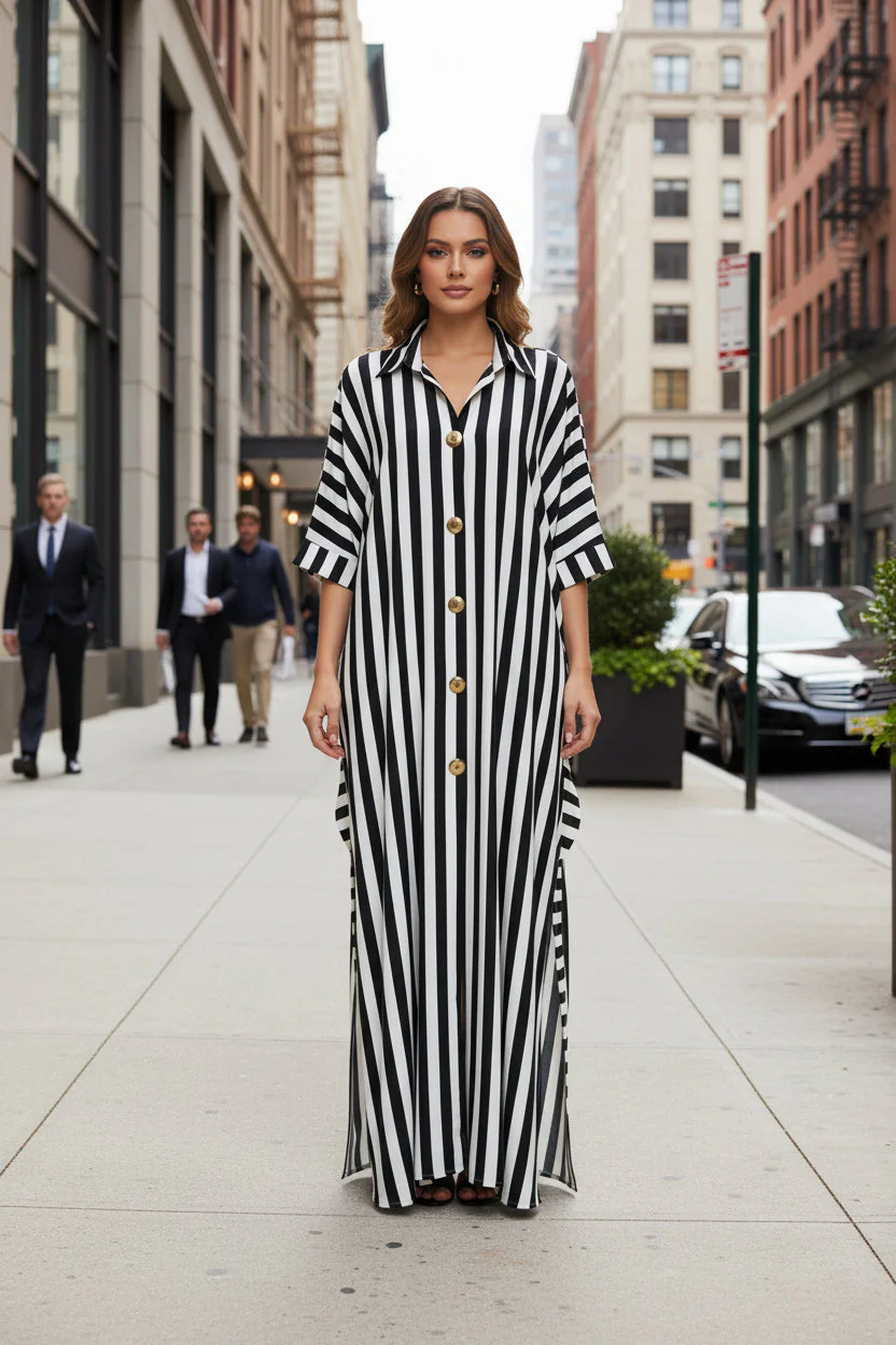 African-Inspired Striped Loose Long Dress | One Size 5 Colors - Image 5