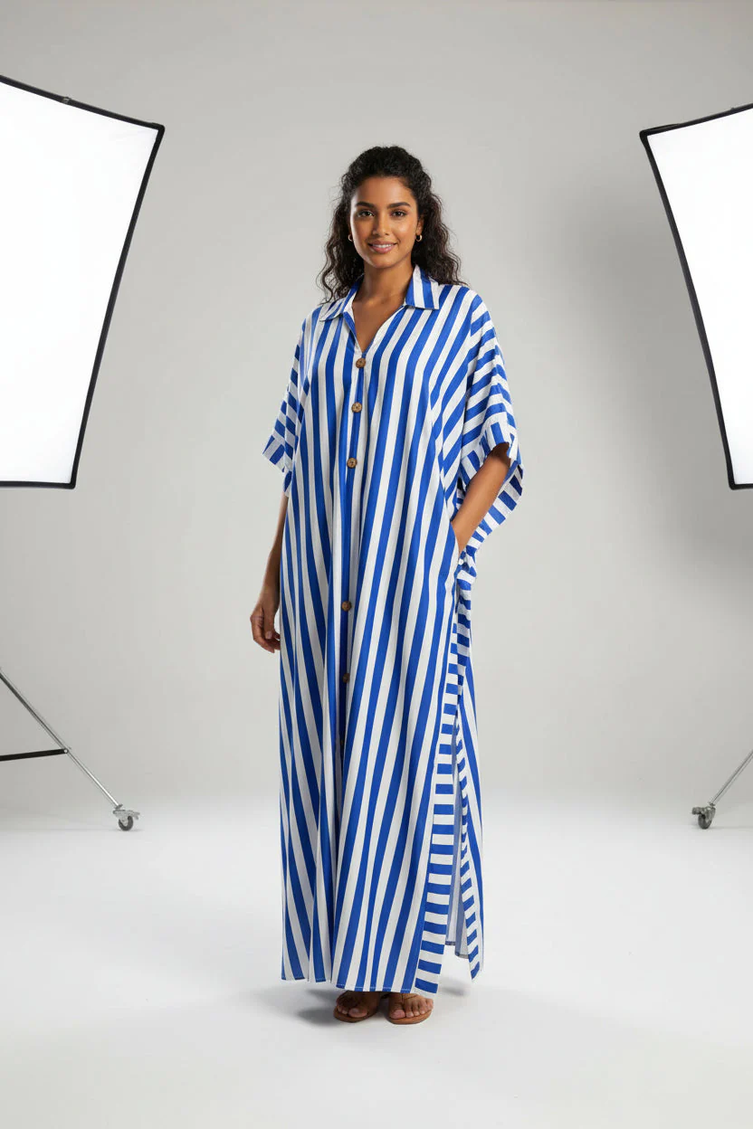 African-Inspired Striped Loose Long Dress | One Size 5 Colors - Image 7