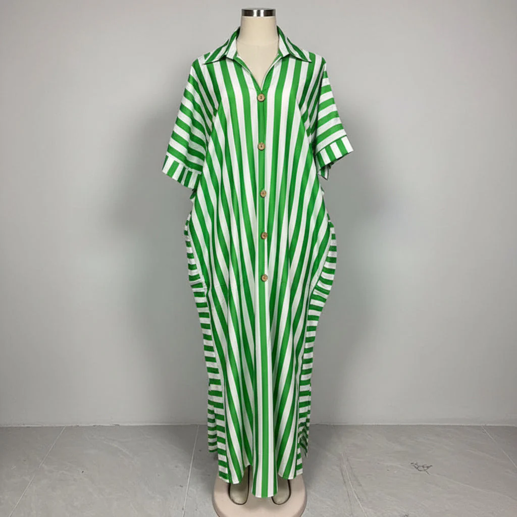 African-Inspired Striped Loose Long Dress | One Size 5 Colors - Image 9
