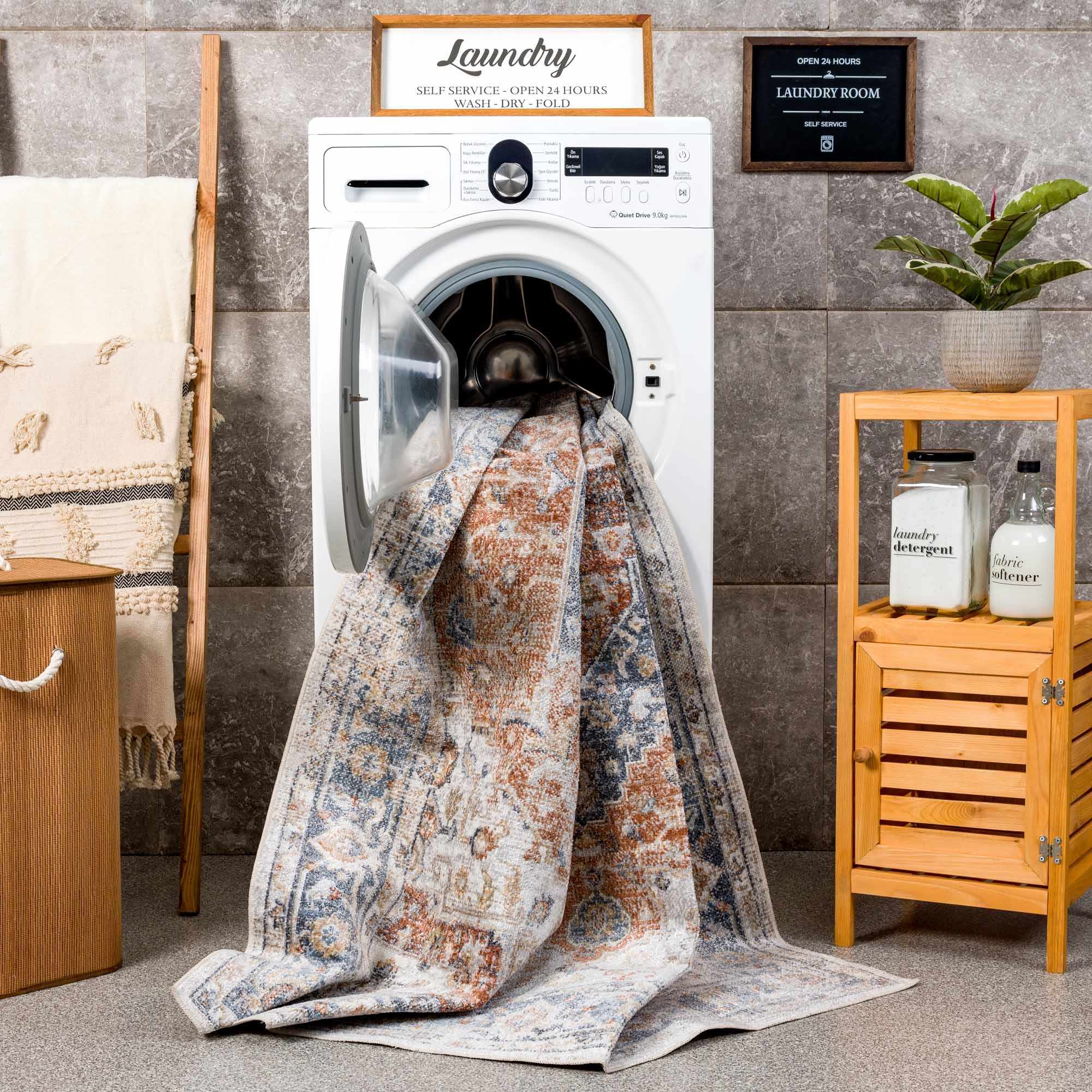 Akram Gray & Orange Washable Area Rug - Clearance - Image 13
