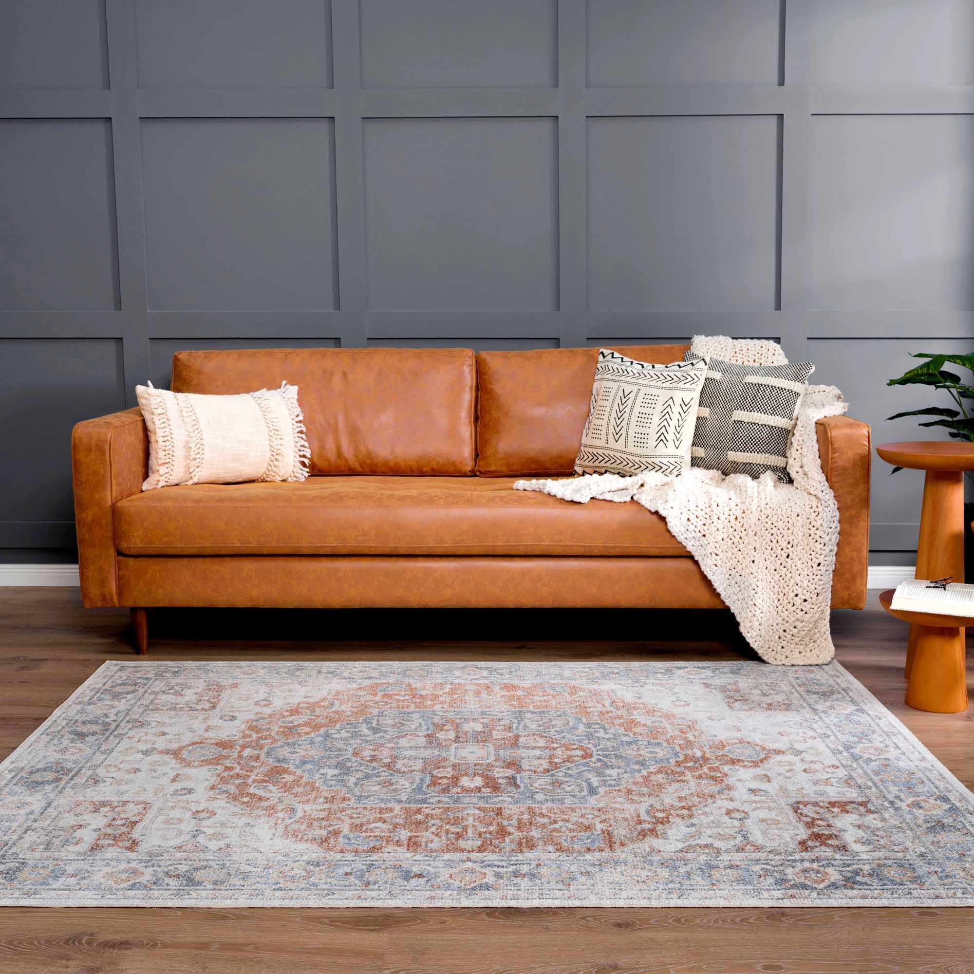 Akram Gray & Orange Washable Area Rug - Clearance - Image 3