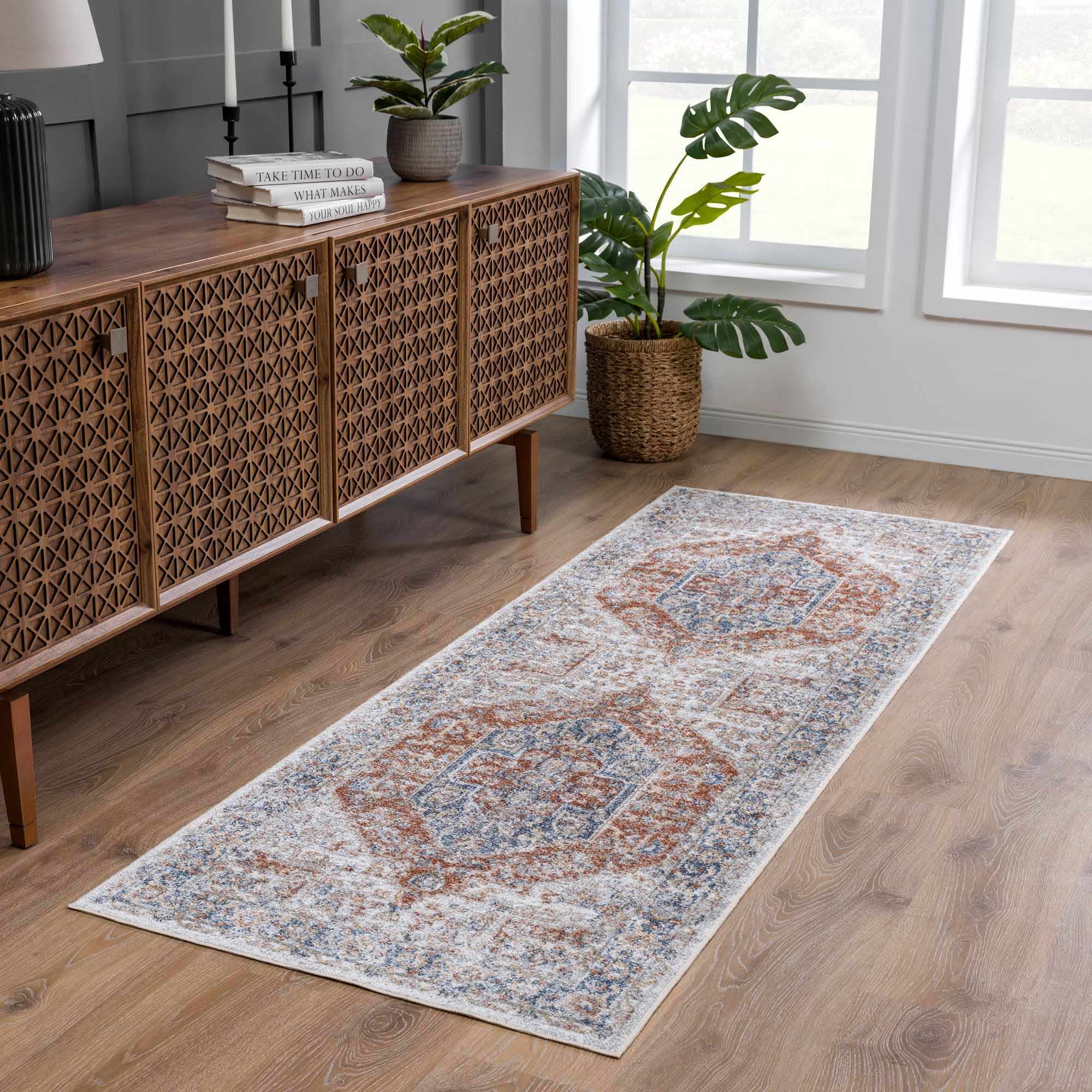 Akram Gray & Orange Washable Area Rug - Clearance - Image 4
