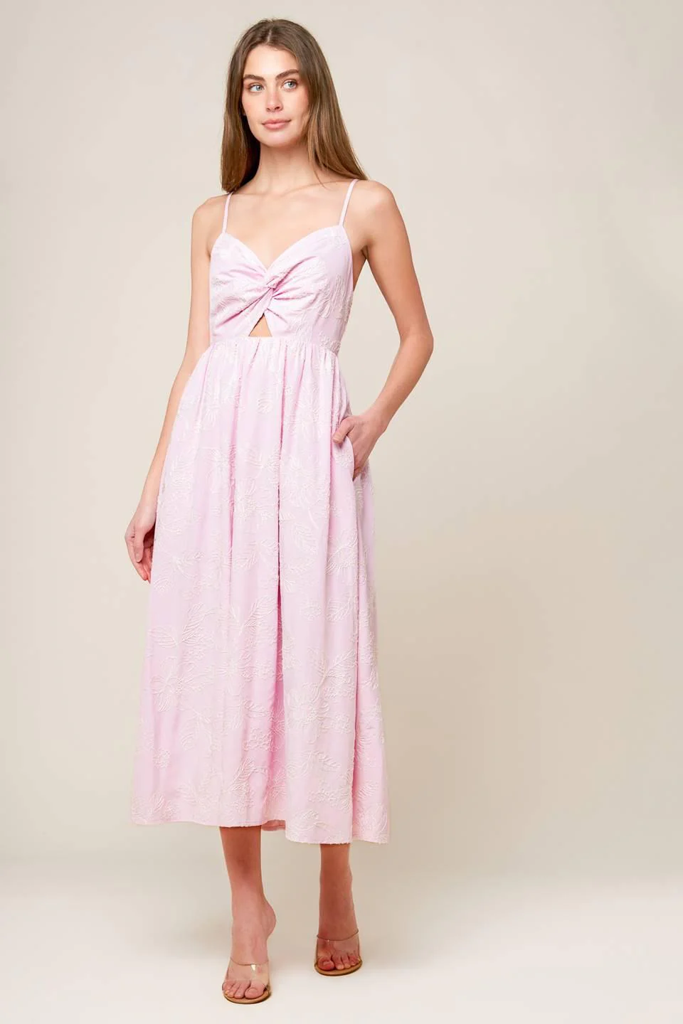 Along the Shore Pink Woven Midi Dress