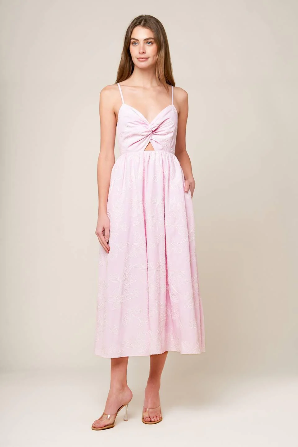 Along the Shore Pink Woven Midi Dress - Image 3