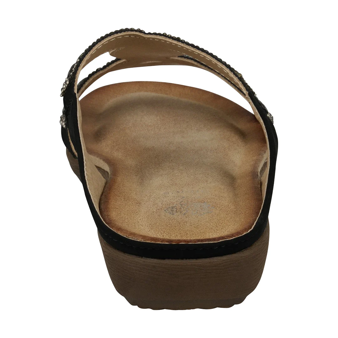 Alora Black Embellished Slide Flat Sandals - Image 4