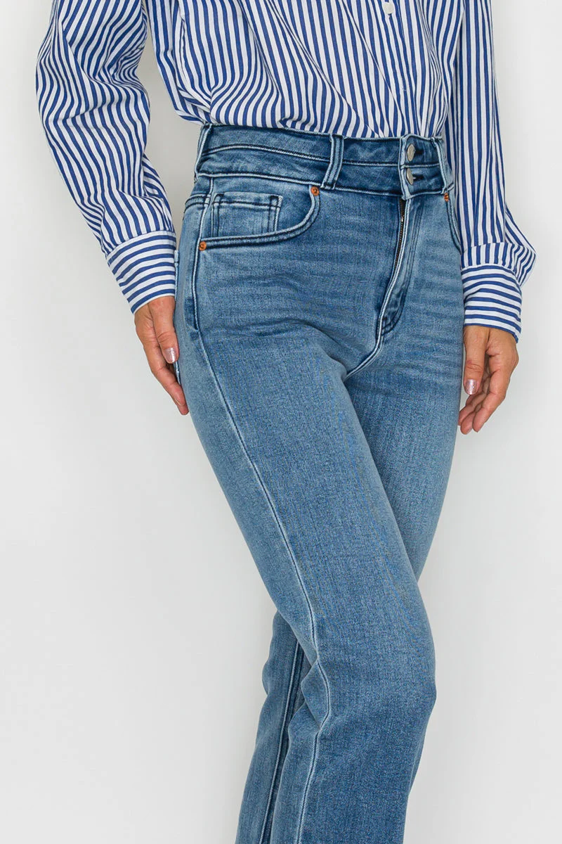 Altitude Heights Corset Double Waistband Straight Frayed Hem Jeans - Image 10