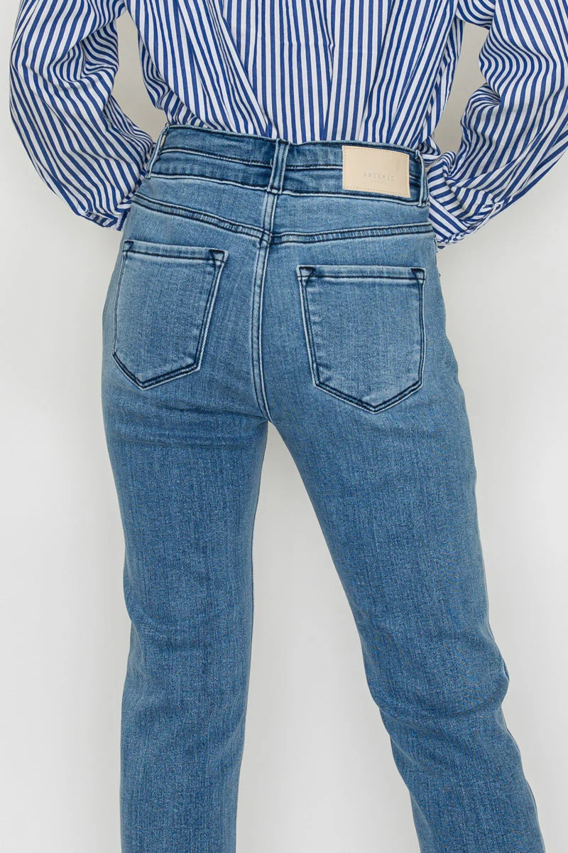 Altitude Heights Corset Double Waistband Straight Frayed Hem Jeans - Image 11