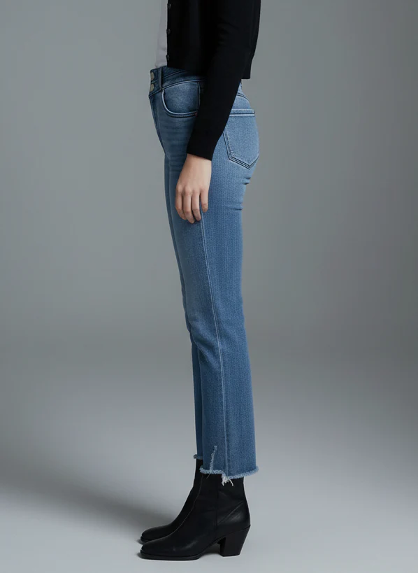 Altitude Heights Corset Double Waistband Straight Frayed Hem Jeans - Image 15