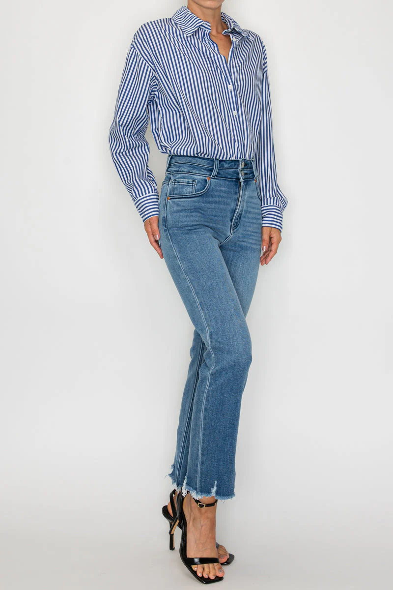 Altitude Heights Corset Double Waistband Straight Frayed Hem Jeans - Image 3