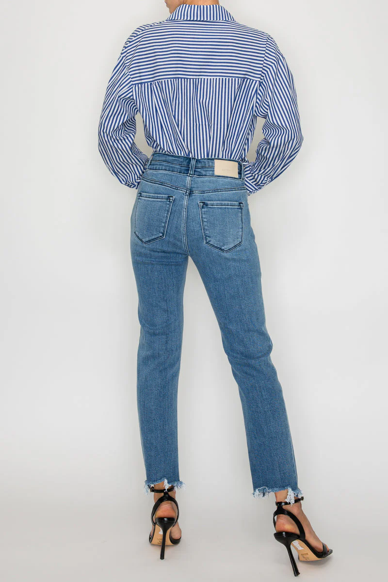 Altitude Heights Corset Double Waistband Straight Frayed Hem Jeans - Image 5