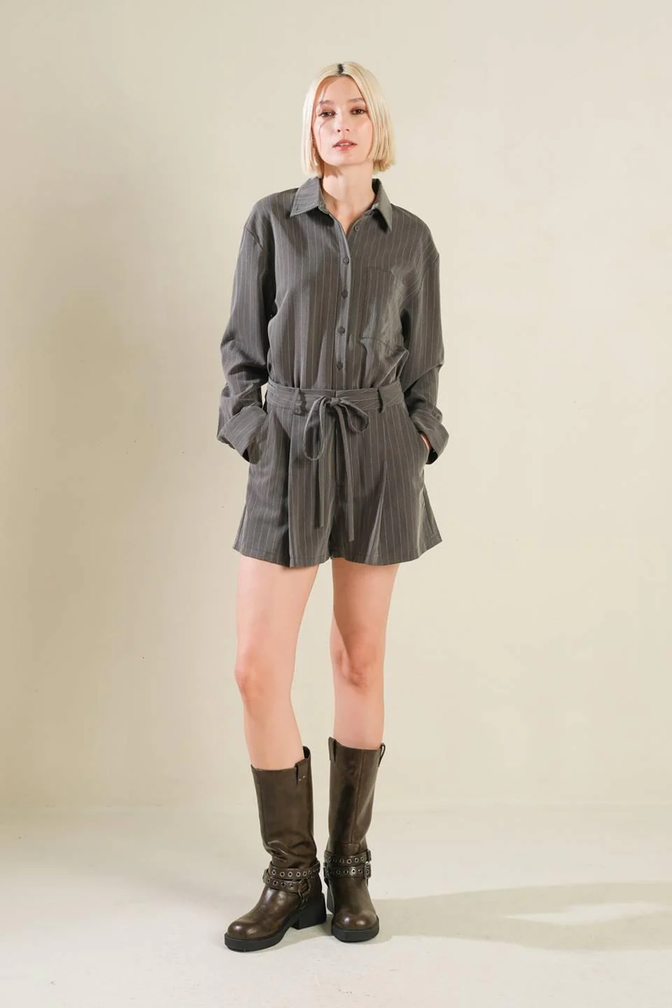 Am I Okay With Woven Romper - Image 4