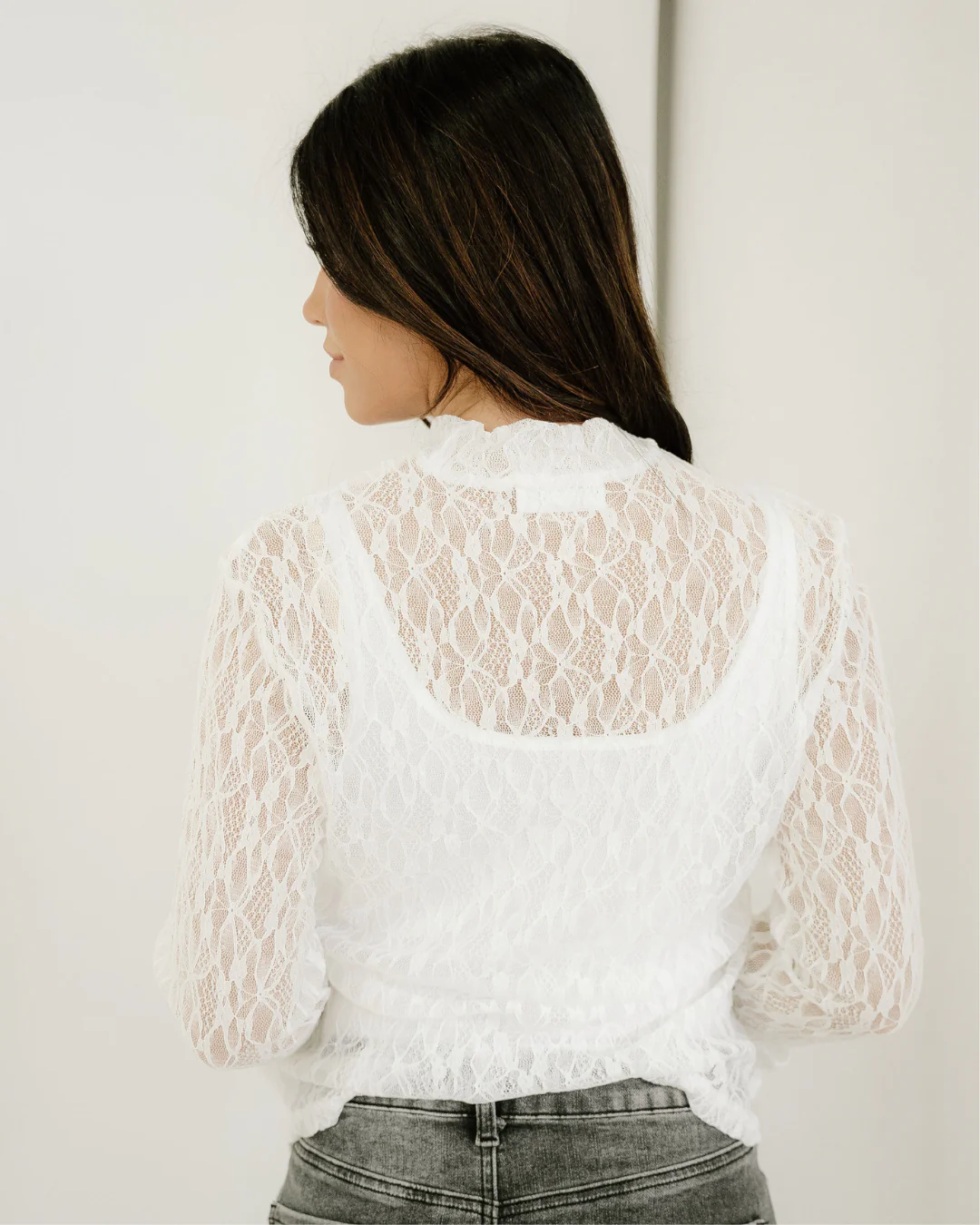 Amara Sheer Lace Bell Sleeve Mock Neck Blouse - Image 8