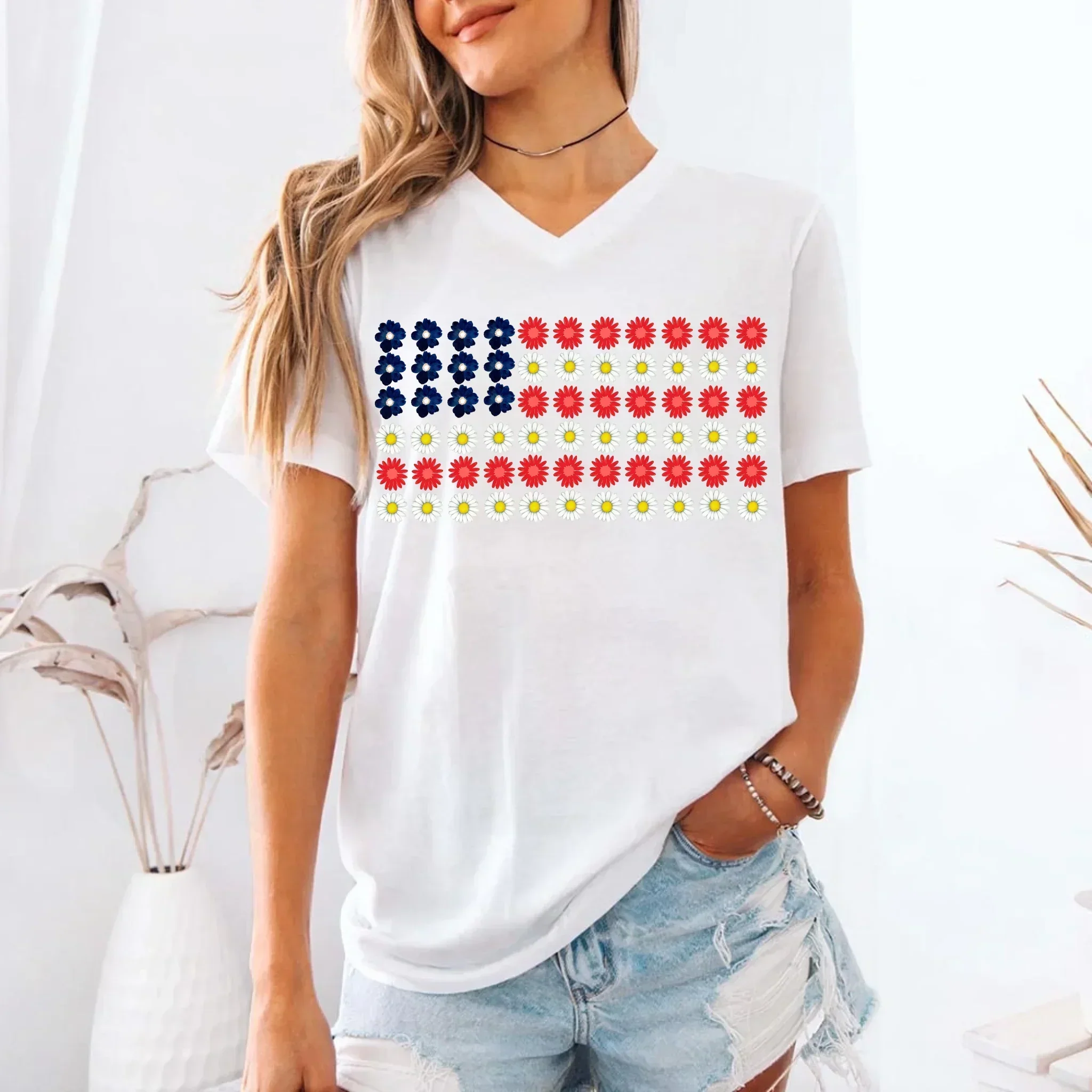 American Flag Daysies, Flowers Independence Day T-shirt - Image 11