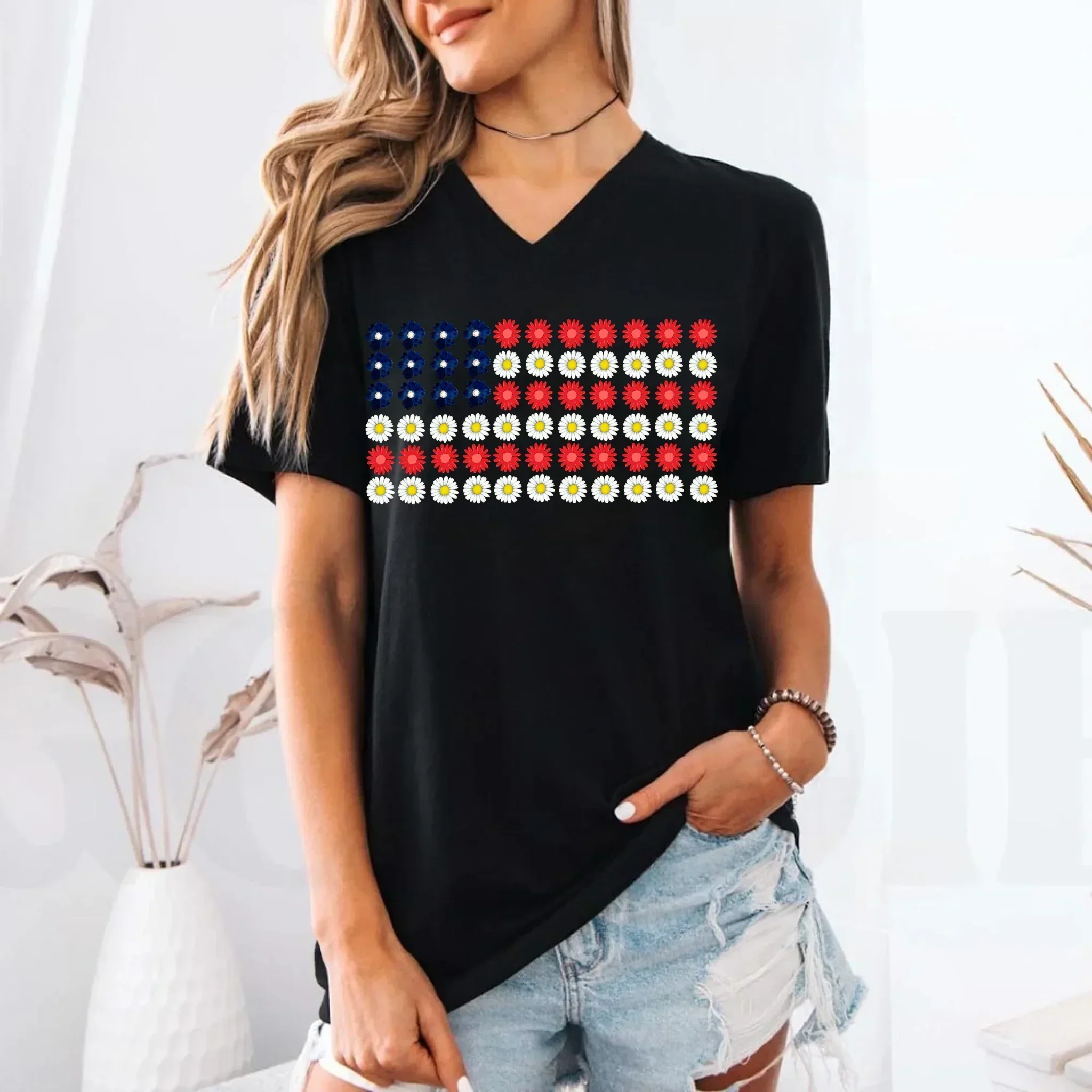 American Flag Daysies, Flowers Independence Day T-shirt - Image 12