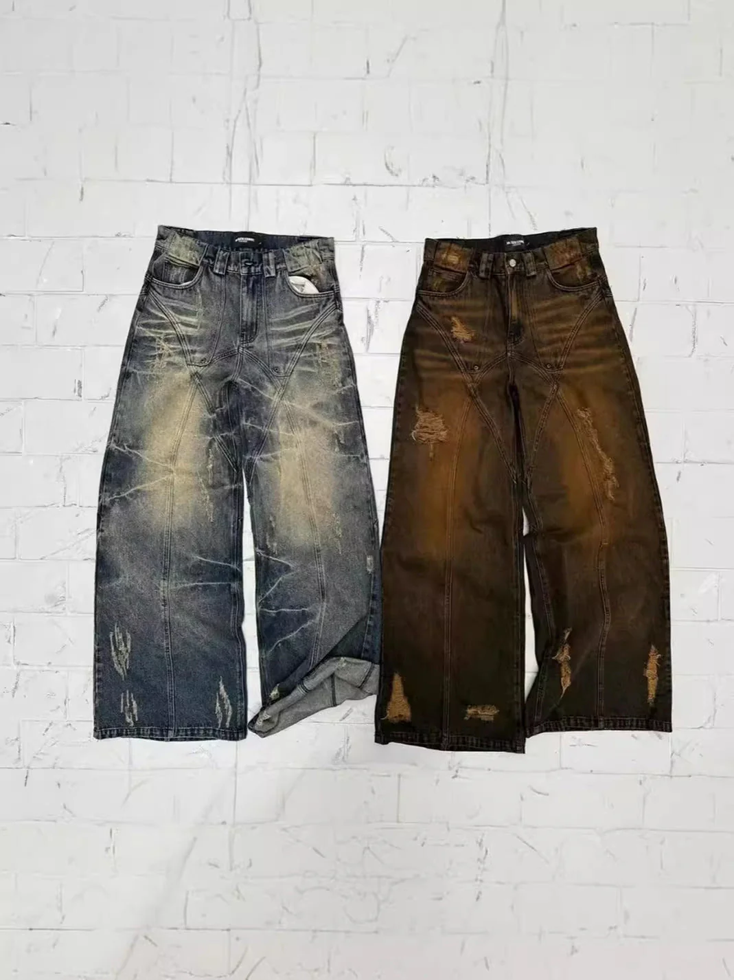 American High Street Straight Yellow Mud Dyed Jeans - Image 4