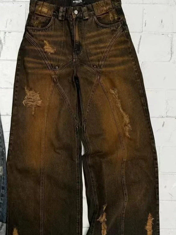 American High Street Straight Yellow Mud Dyed Jeans - Image 6