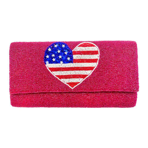 American USA Flag Heart Seed Beaded Clutch Crossbody Bag - Image 3