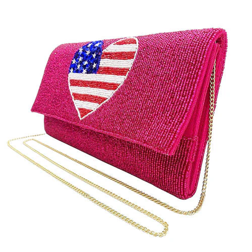 American USA Flag Heart Seed Beaded Clutch Crossbody Bag - Image 4