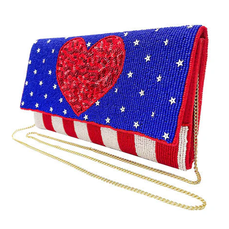 American USA Flag Heart Seed Beaded Clutch Crossbody Bag - Image 6