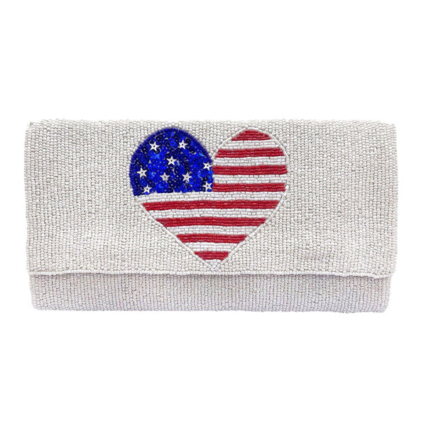 American USA Flag Heart Seed Beaded Clutch Crossbody Bag - Image 7