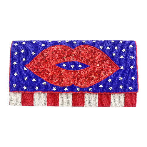 American USA Flag Lips Seed Beaded Clutch Crossbody Bag - Image 2