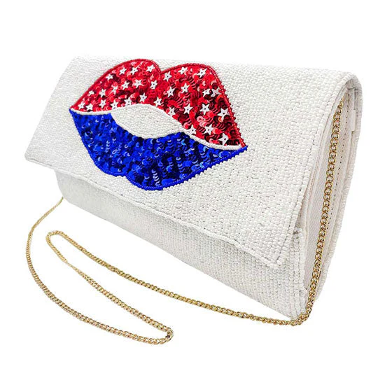 American USA Flag Lips Seed Beaded Clutch Crossbody Bag - Image 3