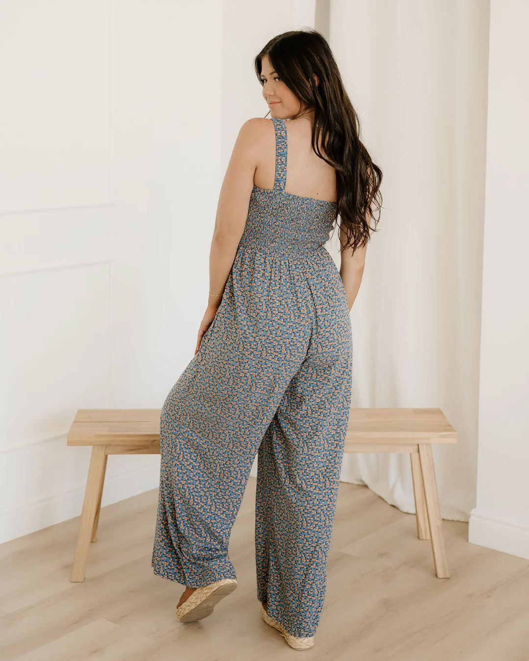 Angelica Square Neckline Stretch High Waist Jumper - Blue Floral - Image 10